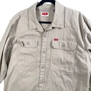 Wrangler Button Down Shirt Mens XL Tan Khaki Long Sleeve Utility Workwear